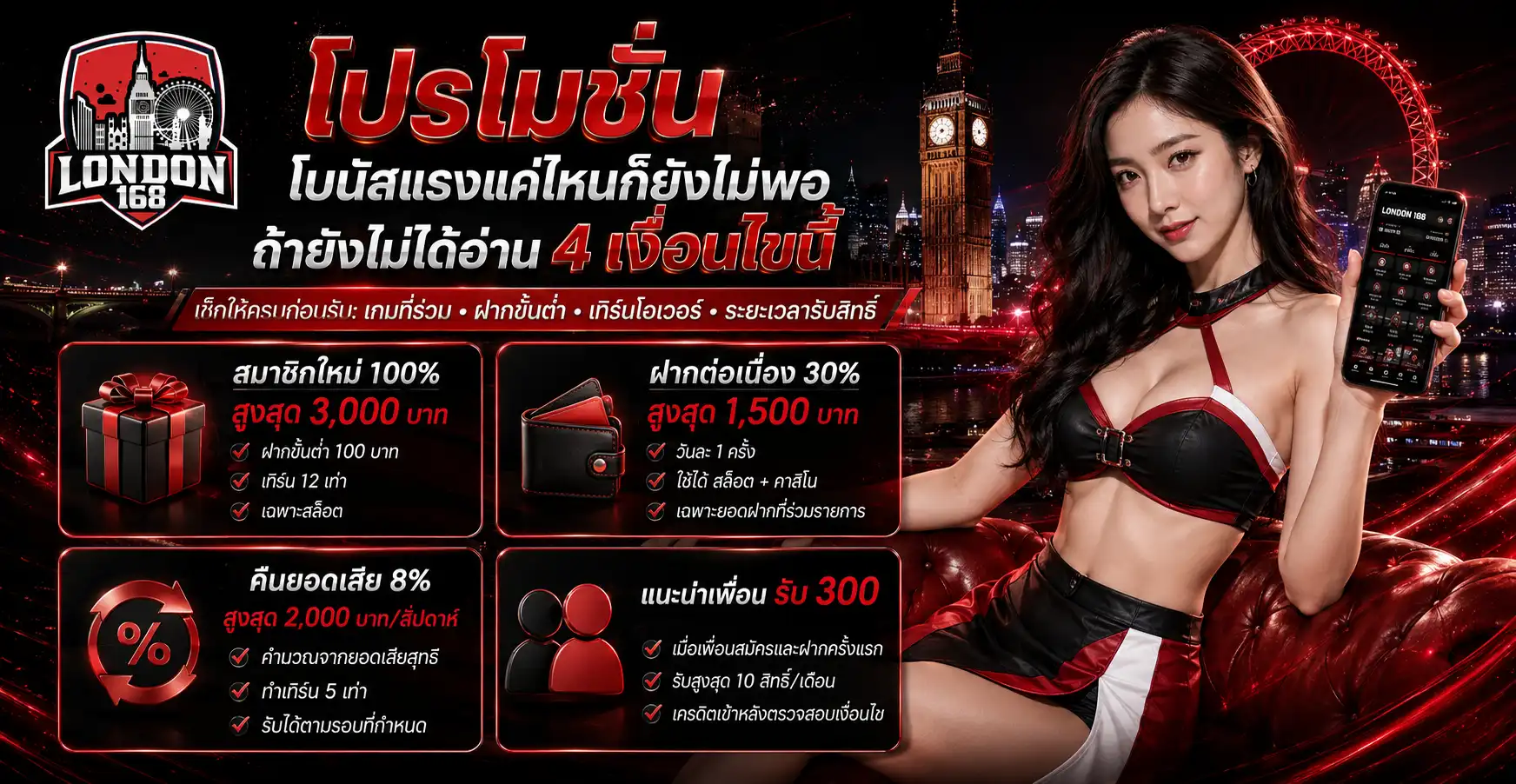 โปรโมชั่น london168 โบนัสแรงแค่ไหนก็ยังไม่พอ ถ้ายังไม่ได้อ่าน 4 เงื่อนไขนี้